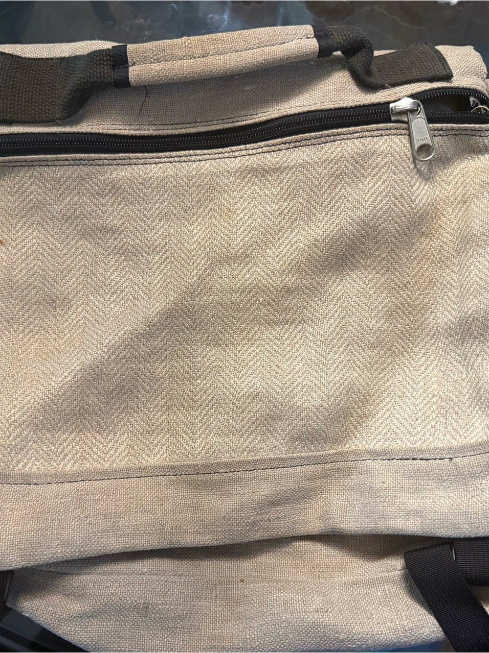 Neutral Cream Canvas Duffel Bag with Black Accents